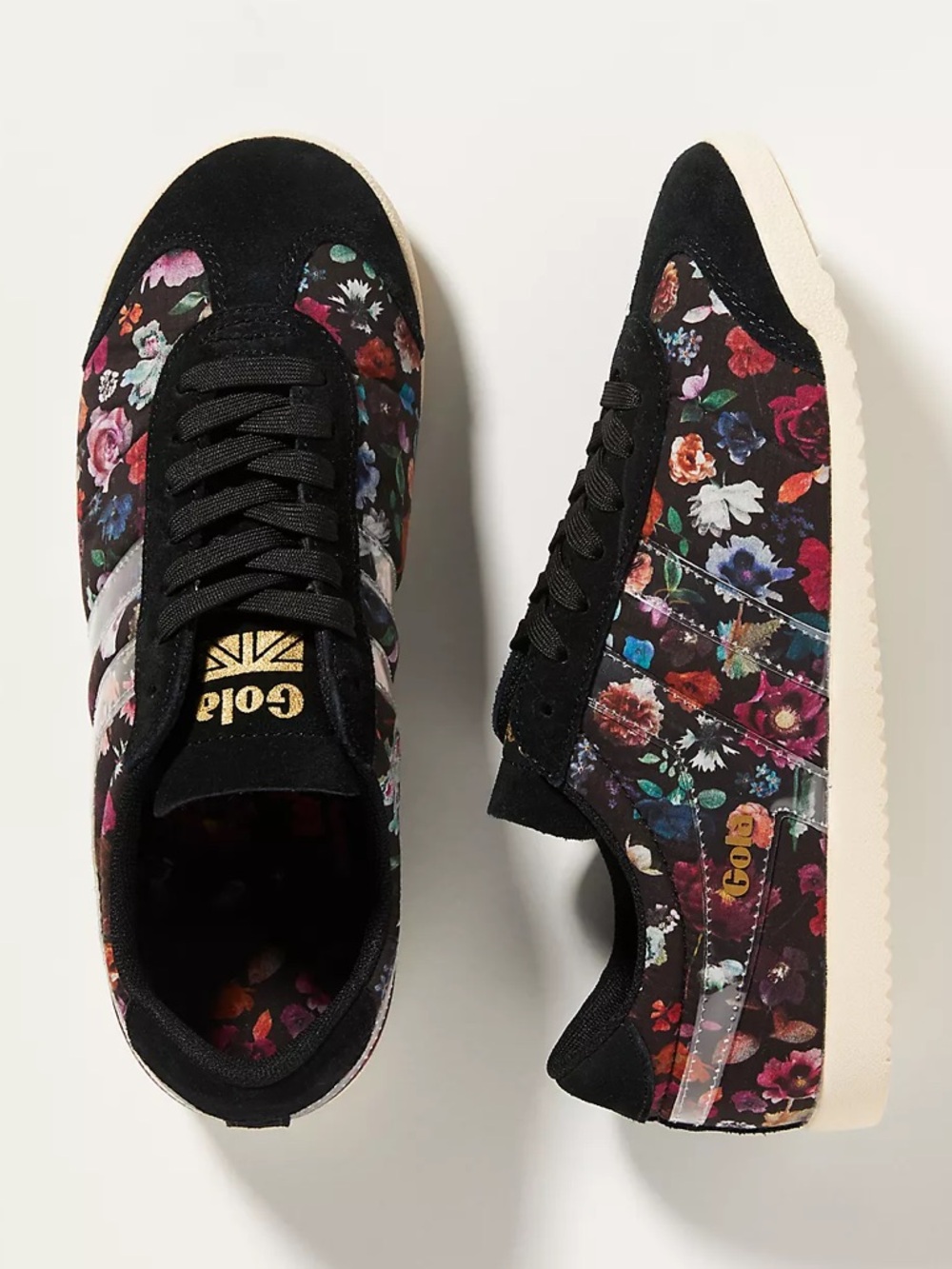 Gola Black Floral Lace-Up Sneakers with Multicolor Flowers